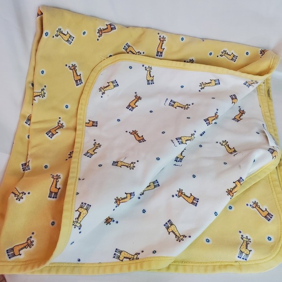 Vtg Carters Emu Namae Baby Blanket Yellow White Giraffe Print 100% Cotton - Picture 1 of 6
